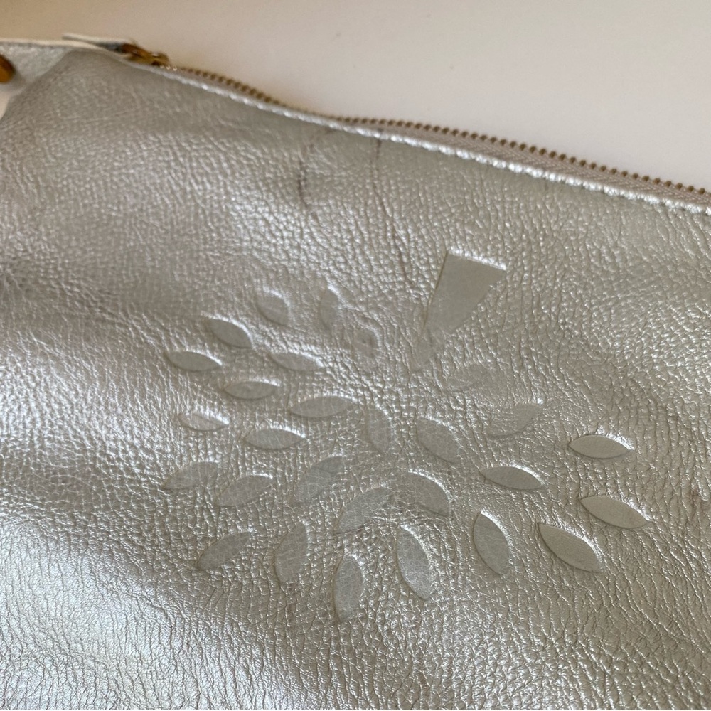 Mulberry Leather Gray Metalic Silver Foldable Clutch Bag with Shoulder 2 Straps - Picture 6 of 13